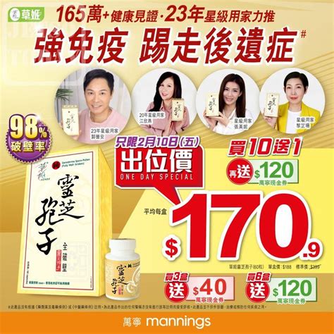 萬寧出位價明天|萬寧出位價：草姬靈芝孢子 平均$170.9/盒 (只限5/1)